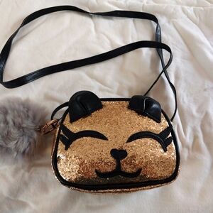 Gold Glitter Cat Face Crossbody Bag